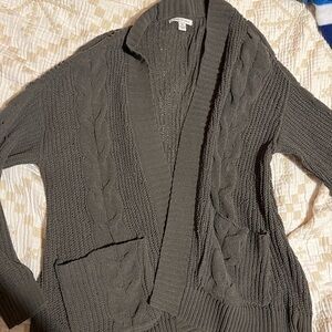American Eagle Outfitters Olive Cable Knit Cardigan